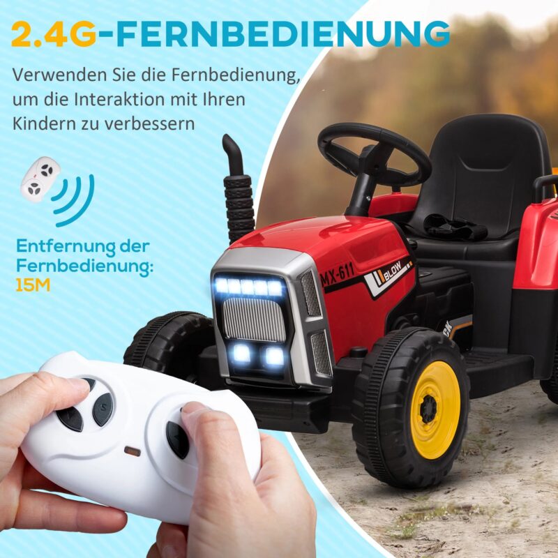 Laste elektritraktor haagisega, puldiga, kuni 6 km/h
