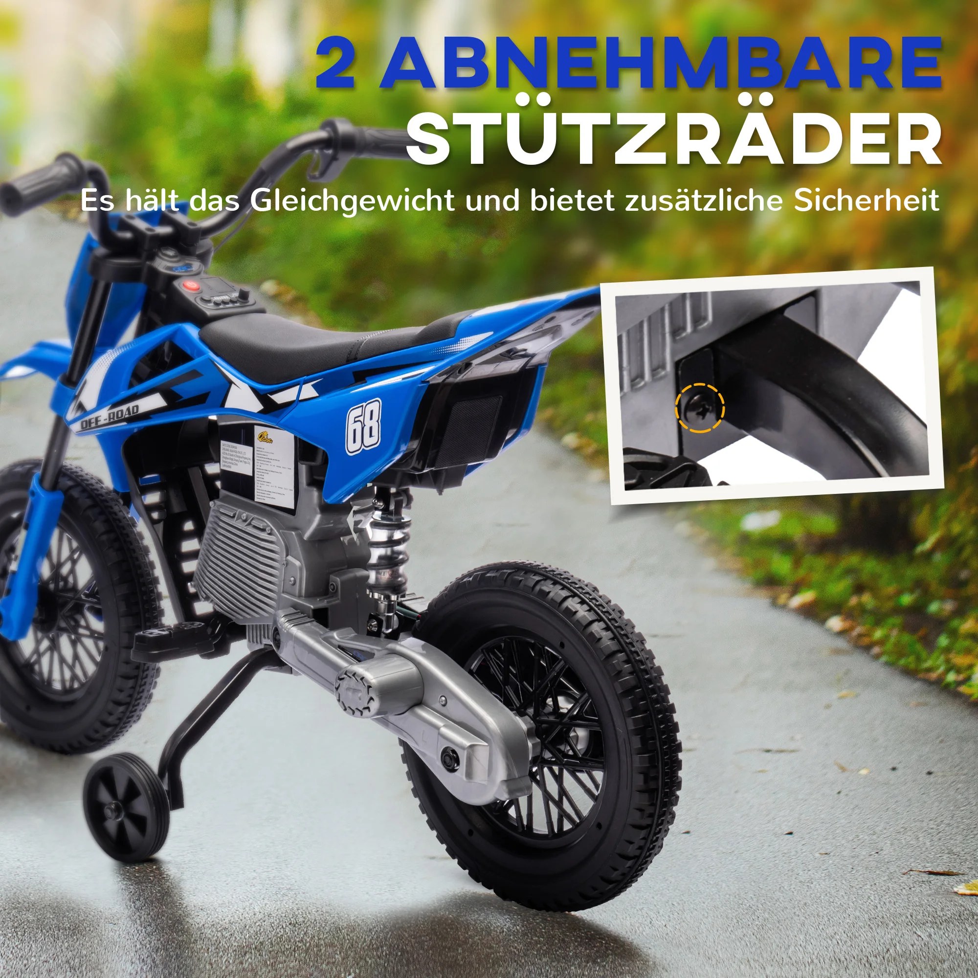 Laste elektrimootorratas 12 V, tugiratastega, 3–6 a