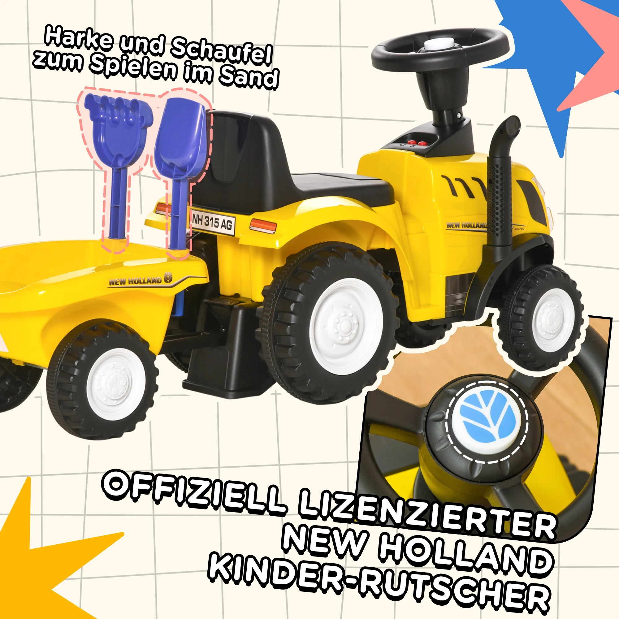 Tõuketraktor haagisega, 1–3 a, kuni 25 kg