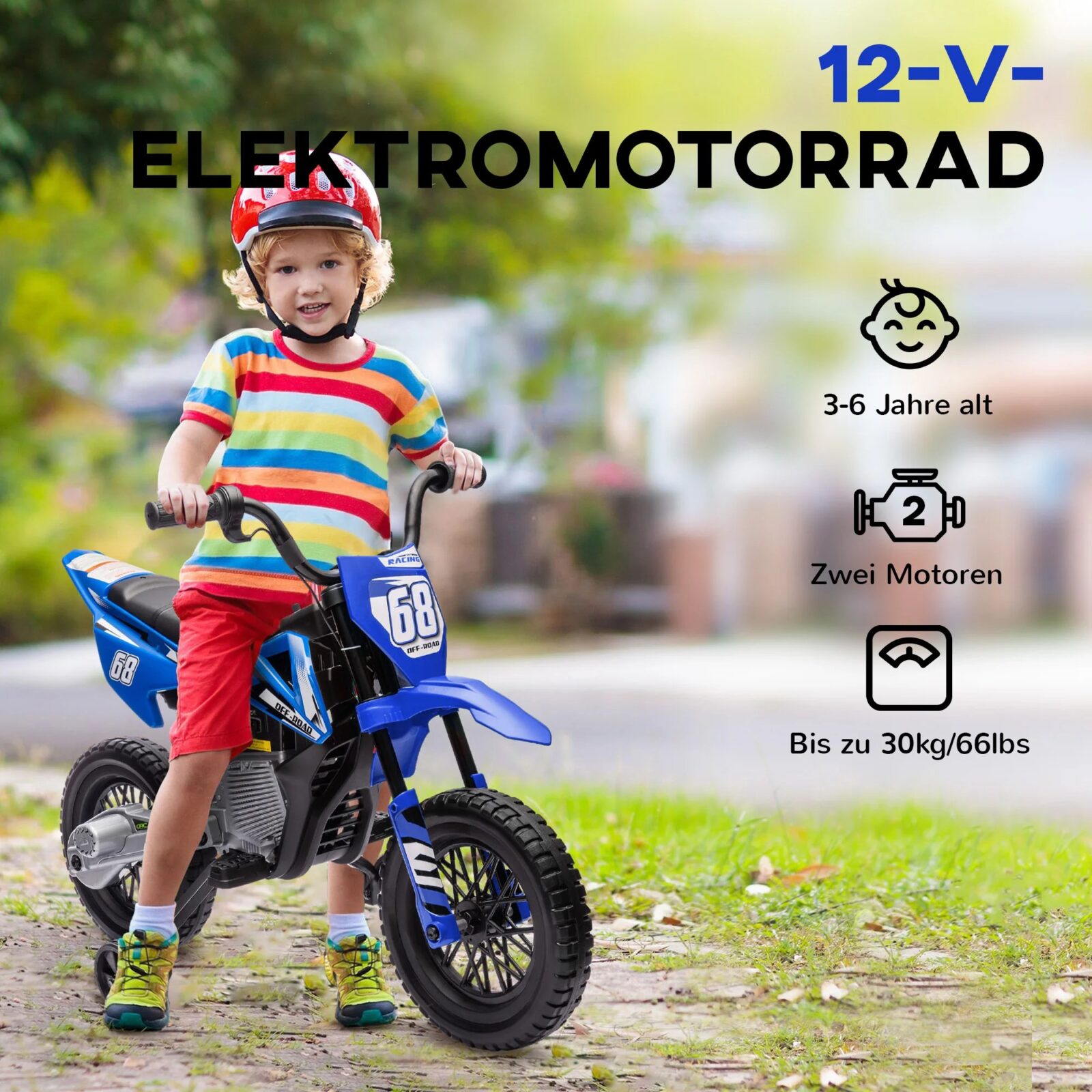 Laste elektrimootorratas 12 V, tugiratastega, 3–6 a — pilt 2