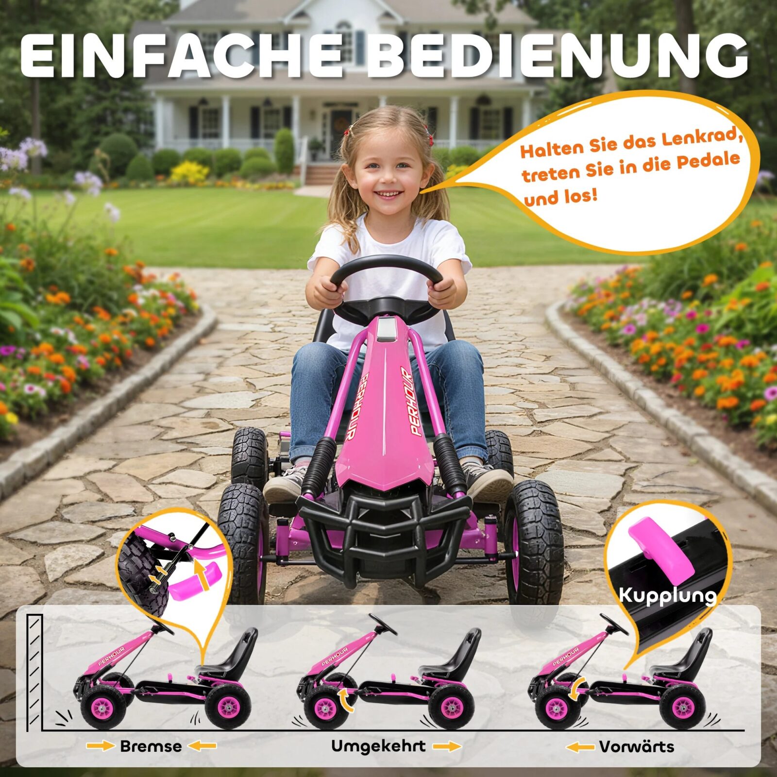 Pedaalkart 3–8 a, EVA rattad, kuni 30 kg — pilt 2