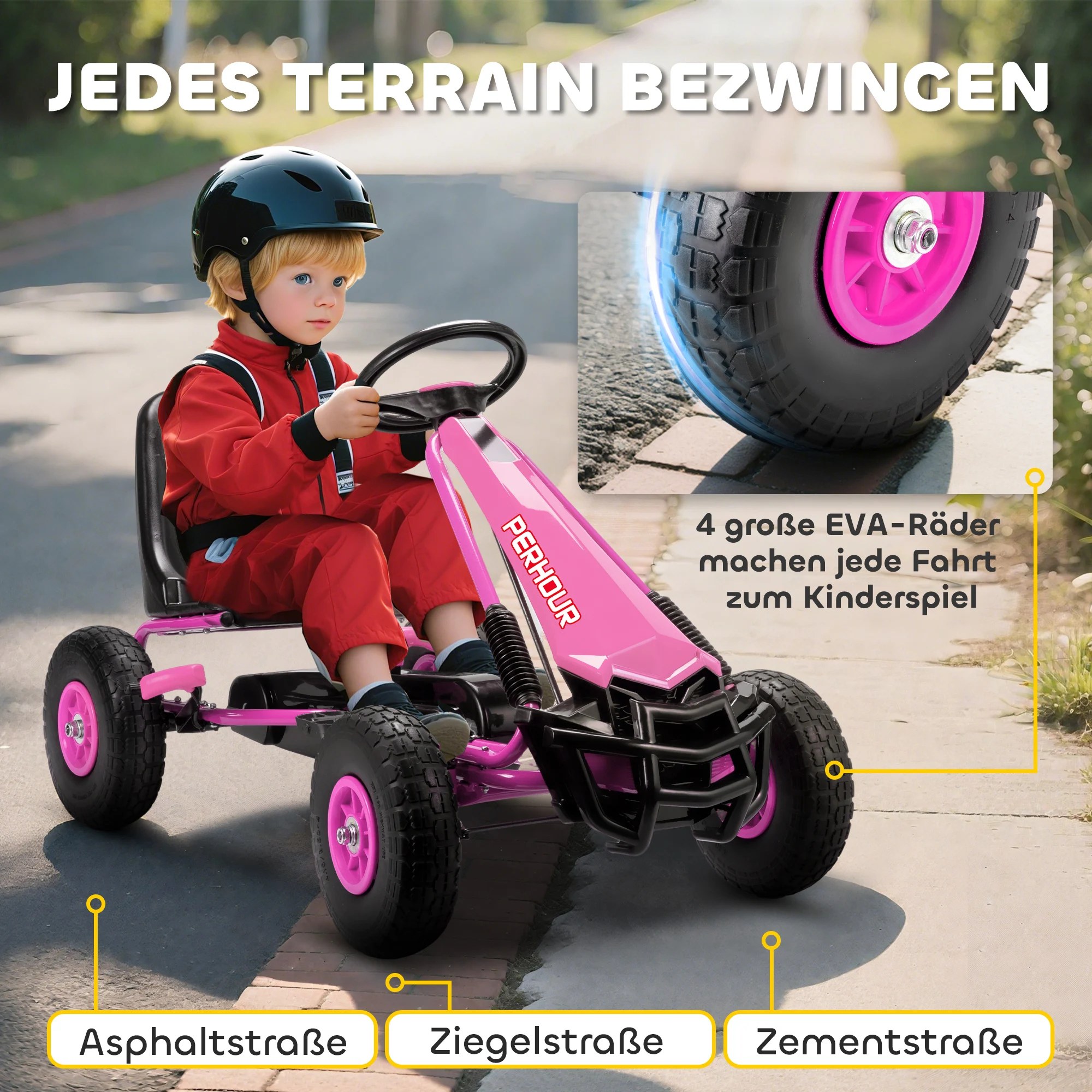 Pedaalkart 3–8 a, EVA rattad, kuni 30 kg