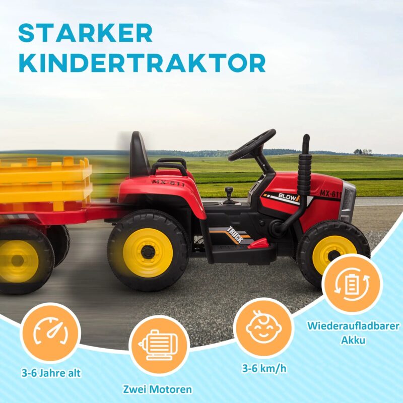 Laste elektritraktor haagisega, puldiga, kuni 6 km/h