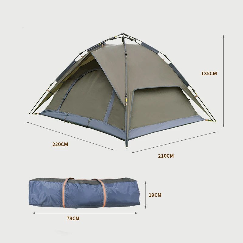 Automaatne telk 3–4 inimesele, 220 × 210 × 135 cm, khaki