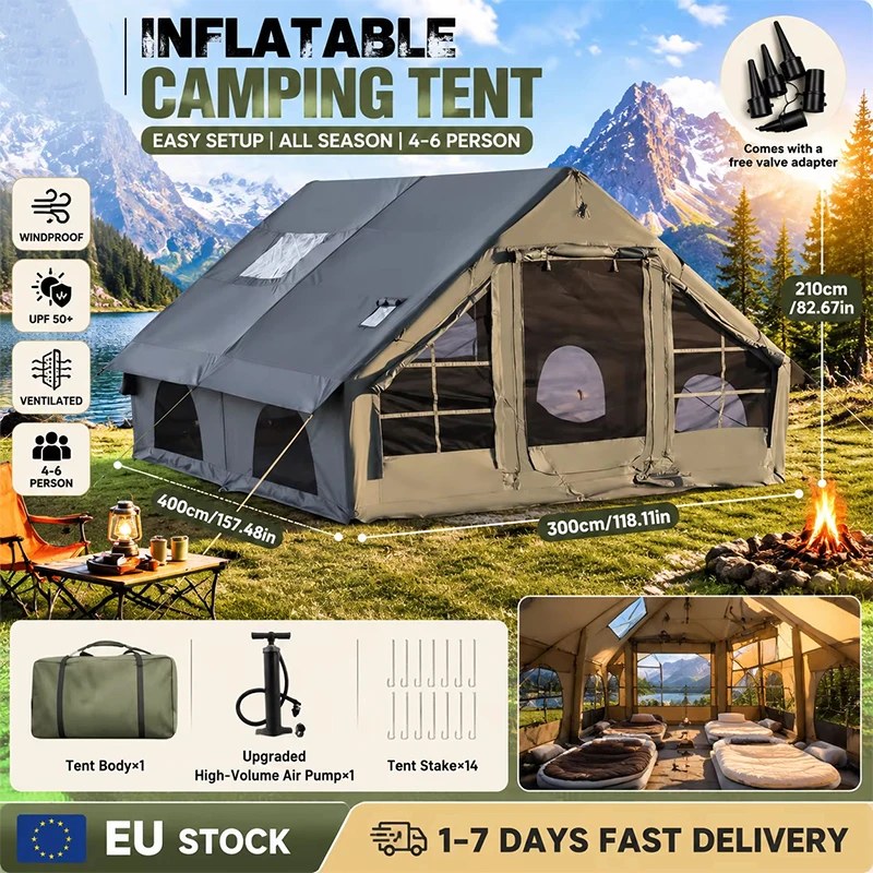 Automaatne telk 3–4 inimesele, 220 × 210 × 135 cm, khaki