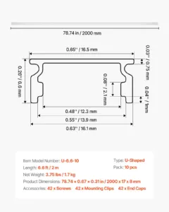 10-pakk 2,01 m/2M U-kujuline LED-alumiiniumkanal — pilt 7
