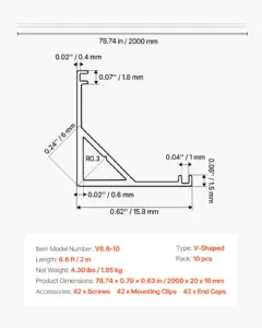 10-pakk 2,01 m/2M V-kujuline LED-alumiiniumkanal — pilt 7