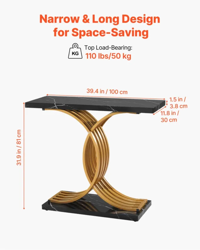 100 cm kuldne konsoollaud