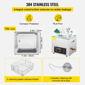 10L täiustatud ultrahelipuhasti (400W kütteseade, 10 L, 400 W — pilt 5