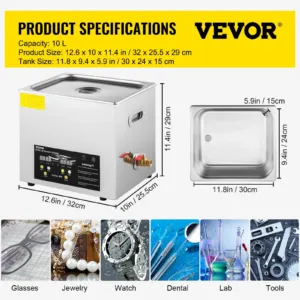 10L täiustatud ultrahelipuhasti (400W kütteseade, 10 L, 400 W — pilt 7