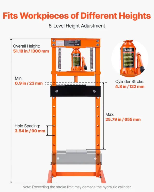 12-tonnine töökojapress, 65,5 cm, 122 mm