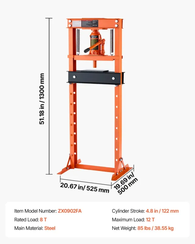 12-tonnine töökojapress, 65,5 cm, 122 mm