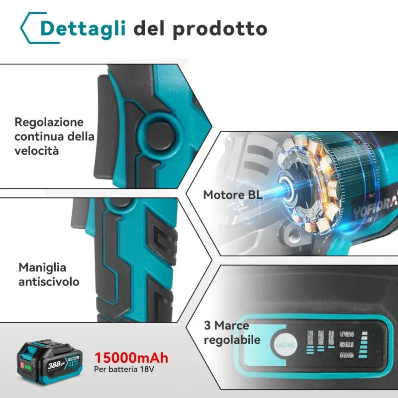125 mm harjadeta nurklihvija, 1500 W, 2 akut ja laadija