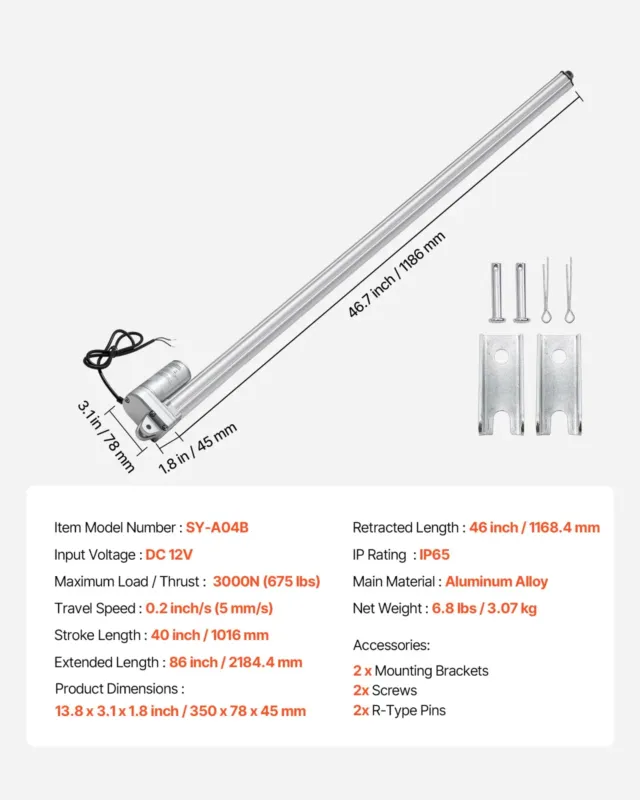 12V lineaarajam, 1016 mm, 306 kg