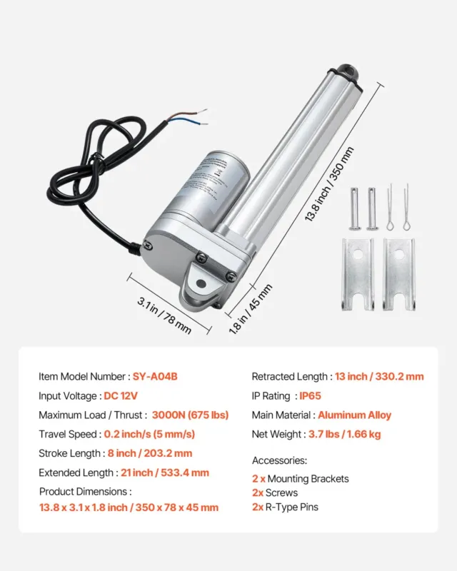12V lineaarajam, 203,2 mm, 306 kg
