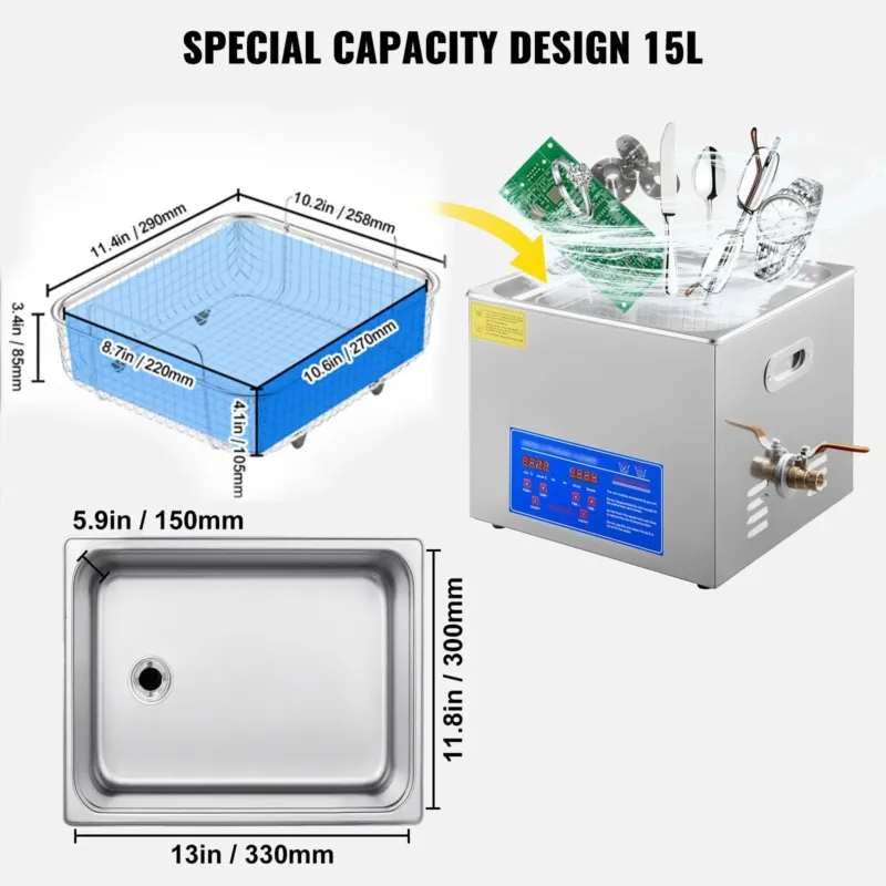 15L ultraheli puhastusmasin roostevabast terasest ultraheli