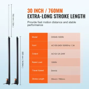 2 tk 12V lineaarajami komplekt 760 mm 9 mm/s 99,79 kg/1000N IP54 — pilt 3