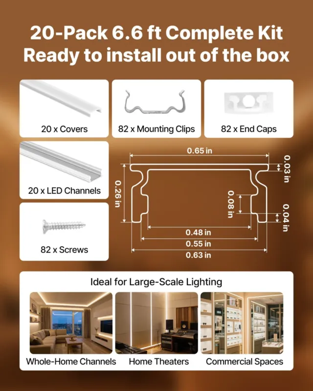 20-pakk 2,01 m/2M U-kujuline LED-alumiiniumkanal