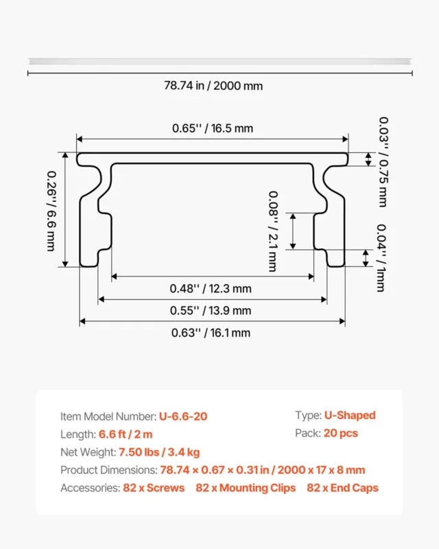 20-pakk 2,01 m/2M U-kujuline LED-alumiiniumkanal