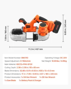 20V kaasaskantav lintsae komplekt, 65 x 65 mm, 360 W, 192 m — pilt 7