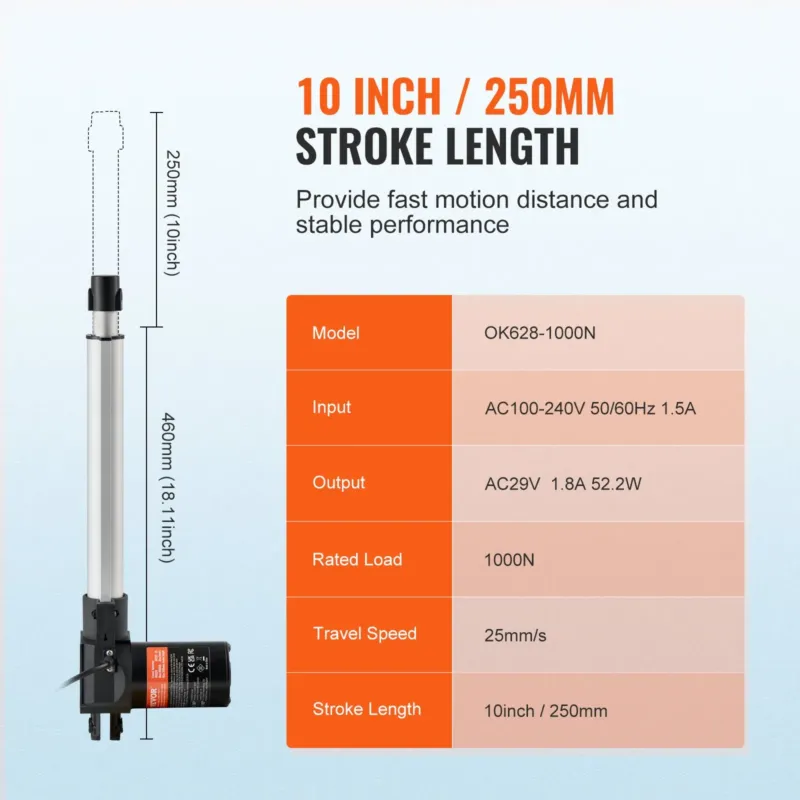 24V lineaarajami komplekt 25,4 cm 2,5 cm/s 99,8 kg/1000N IP44