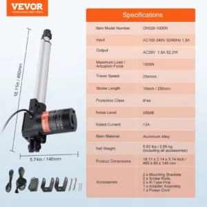 24V lineaarajami komplekt 25,4 cm 2,5 cm/s 99,8 kg/1000N IP44 — pilt 7