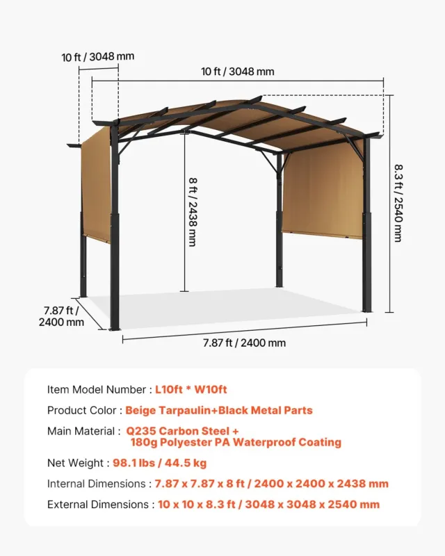3,05 x 3,05 m õuepergola