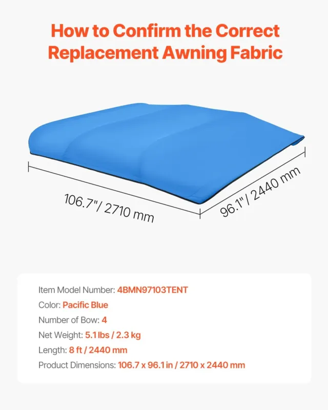 4-kaarja bimini-katuse vahetuskate, 2440 mm, 262 cm