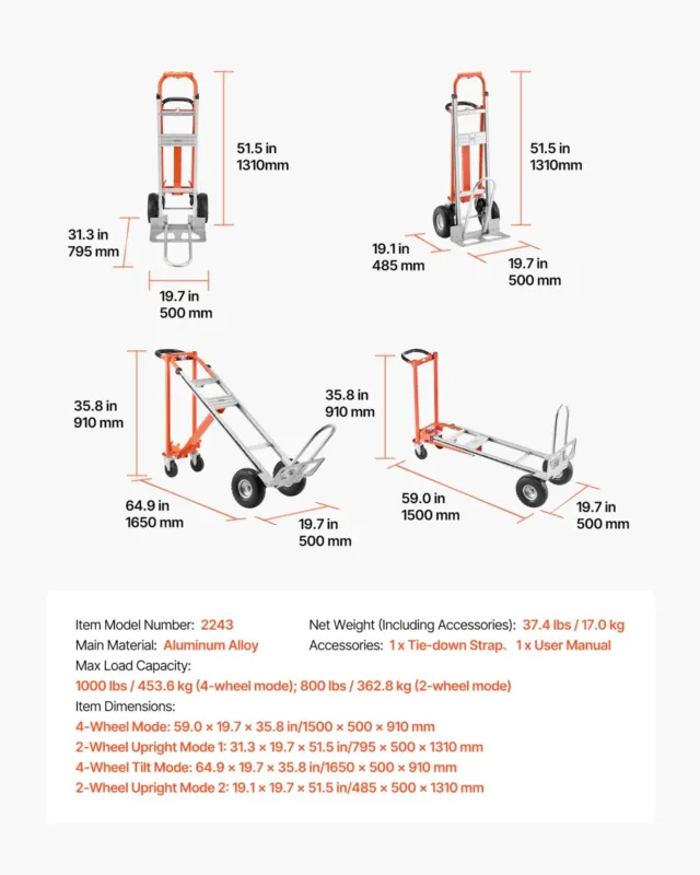 4-ühes käsikäru, 453,6 kg, 2032 cm