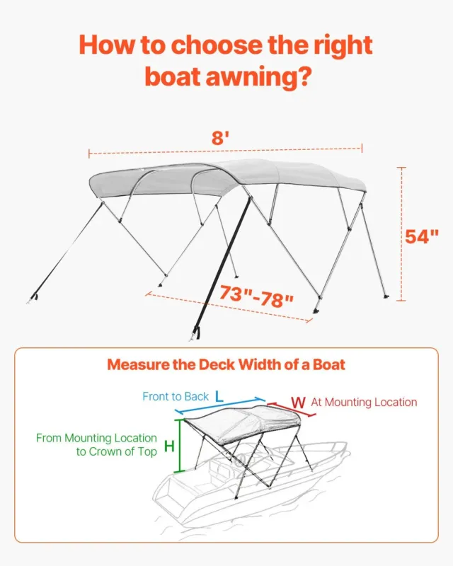 4 vööriga paadi bimini-katused, 198 cm, 8,6 kg