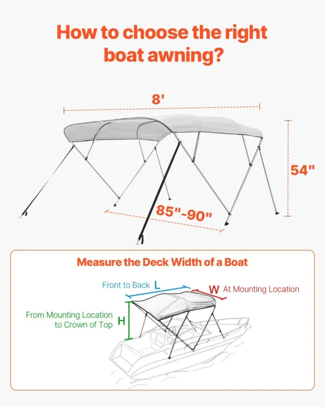 4 vööriga paadi bimini-katused, 229 cm, 9,1 kg