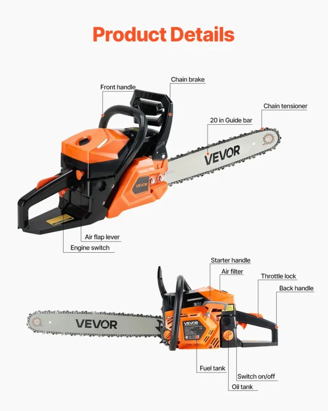 62 cm3 bensiinimootoriga kettsaag, 50,8 cm, 2,7 kW
