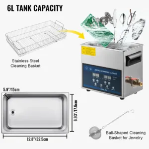 6L ultraheli puhasti kahesageduslik ultraheli puhastusmasin küttekehaga ehete, 6 L — pilt 6