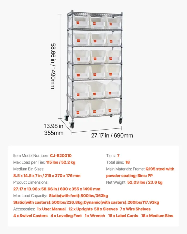 7-astmeline rullkastide hoiuriiul, 7 tasandit, 363 kg