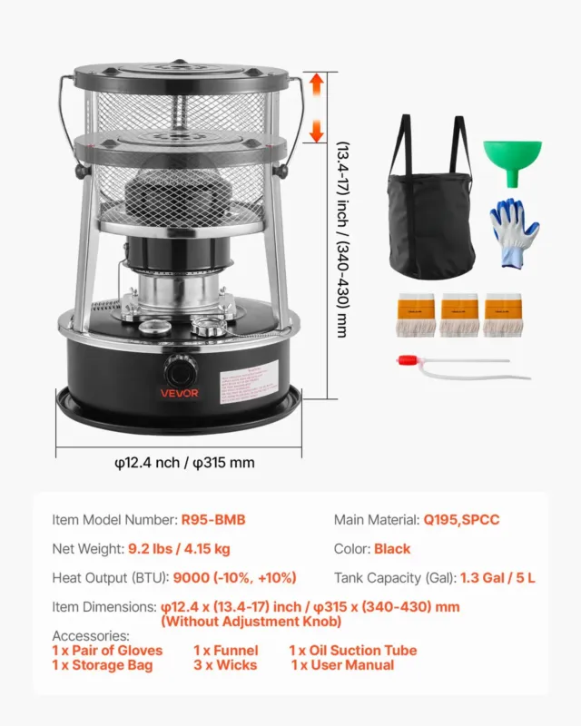 9000 BTU Portable Kerosene Heater & Stove