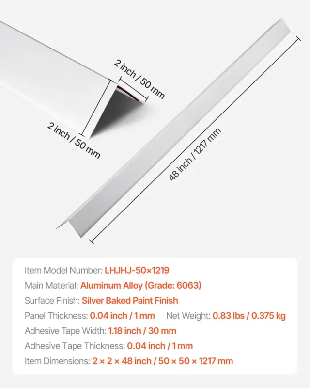 Alumiiniumisulamist seinanurgakaitse, 50 x 50 x 1217 mm, 12 tk