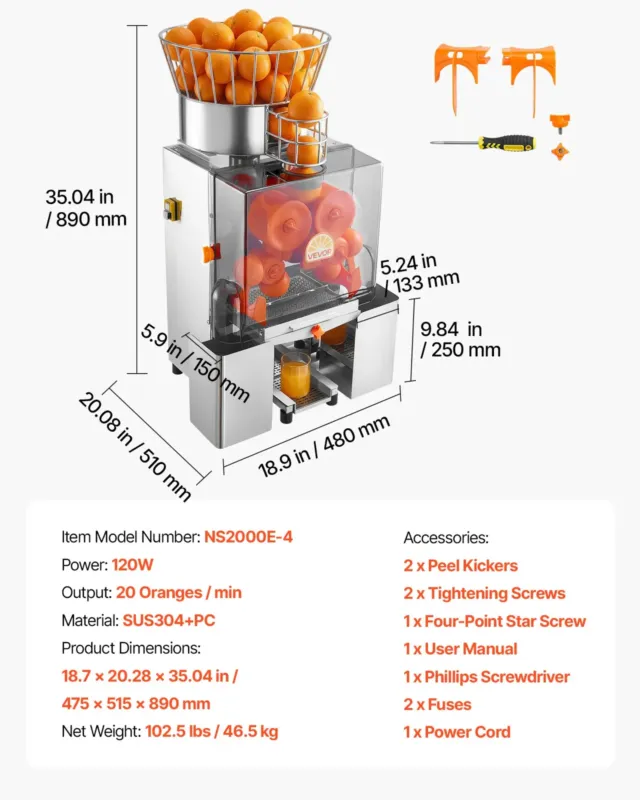 Apelsinipress 120 W, kraani pole