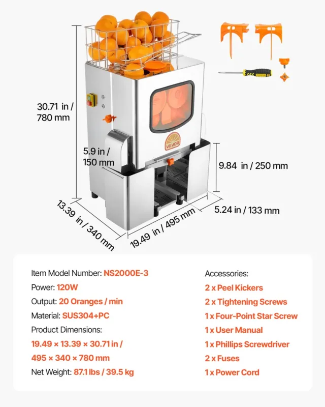 Apelsinipress 120 W, roostevabast terasest kate