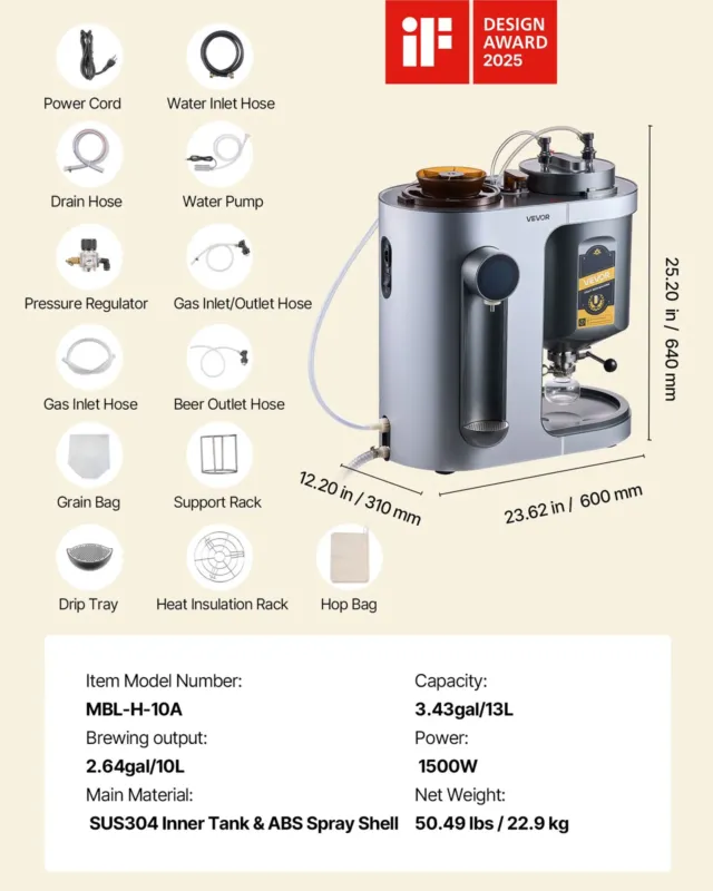 Automaatne õllepruulimismasin 1500 W, 13 L