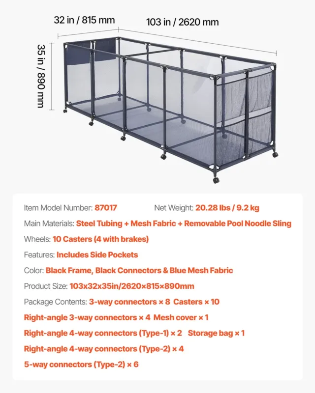 Basseini hoiukast, 262 x 81,5 x 89 cm, 9,2 kg