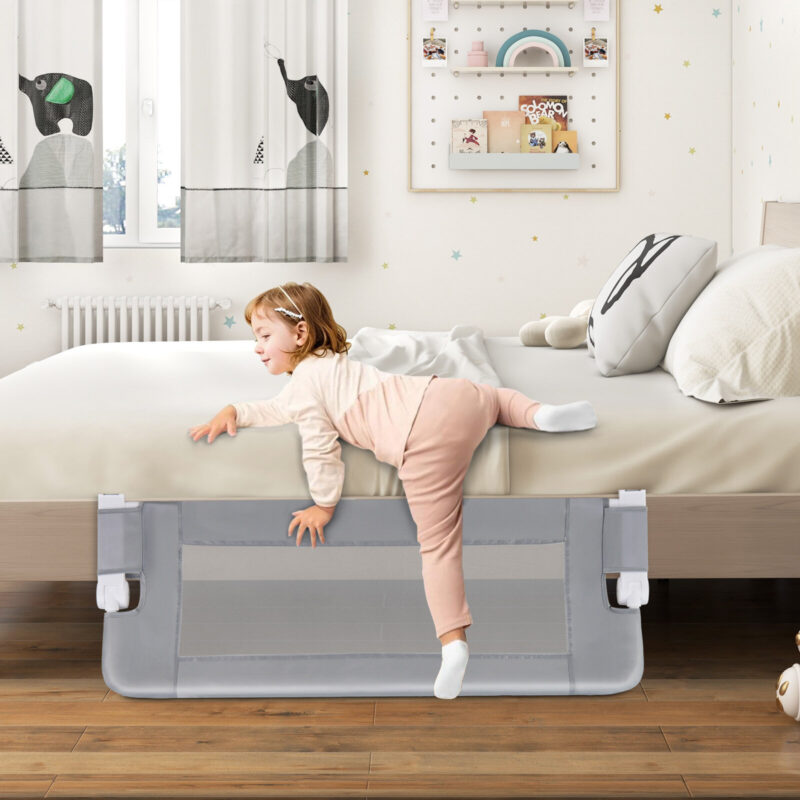 Kokkupandav voodipiire lapsele, eemaldatava kattega, 105 cm, hall