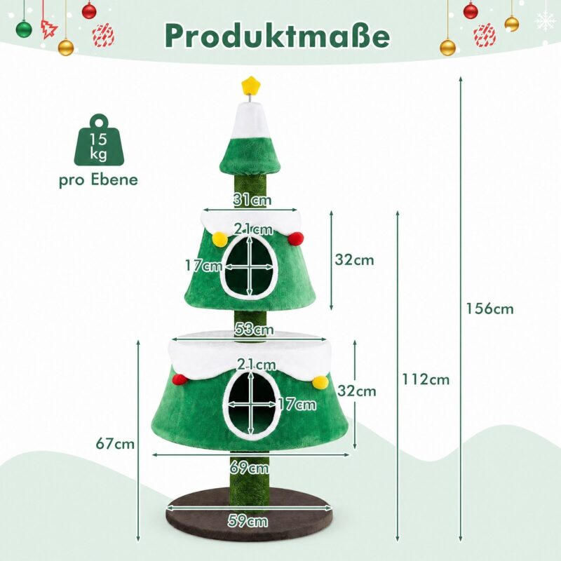 Kassipuu jõulukujunduses, 156 cm, 2 suure pesaga, roheline