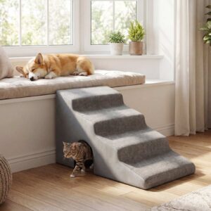 Lemmikloomatrepp koerale, 4 astet, 43 cm, pestav kate, hall — pilt 4