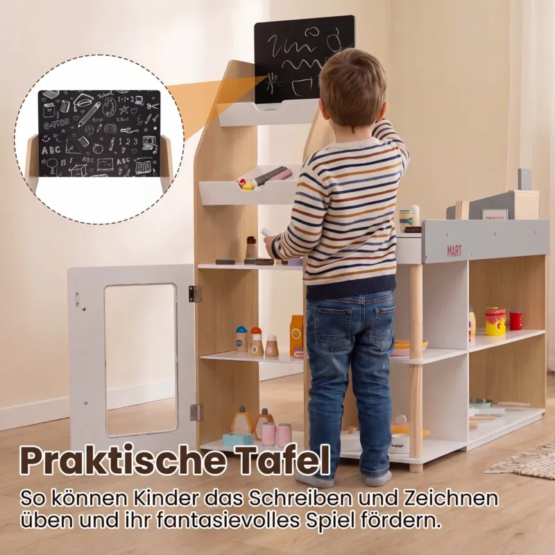 Laste puidust mängupood ostukäruga, naturaalne