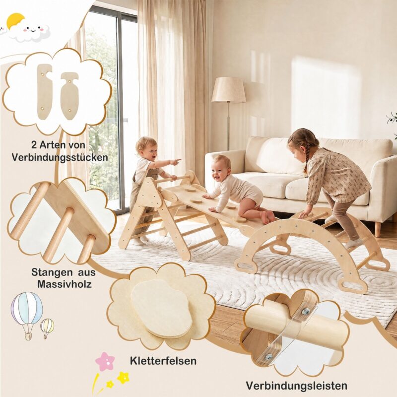 Montessori ronimiskomplekt 3-ühes: kolmnurk, kaar ja kaldtee