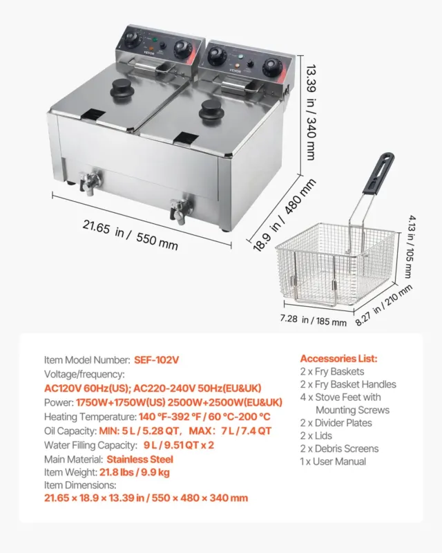 Elektriline fritüür 14 L, 5000 W