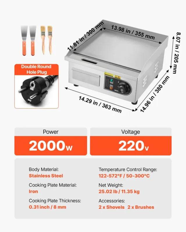 Elektriline grillplaat 355 x 300 mm, 2000 W