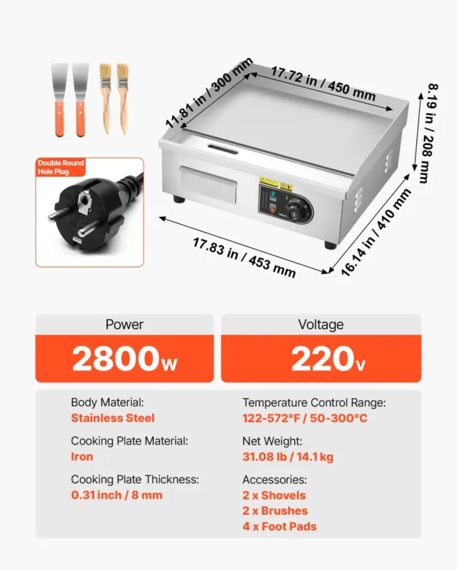 Elektriline grillplaat 450 x 300 mm, 2800 W