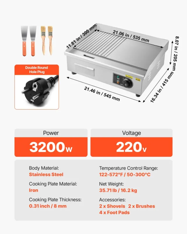 Elektriline grillplaat 535 x 300 mm, 3200 W