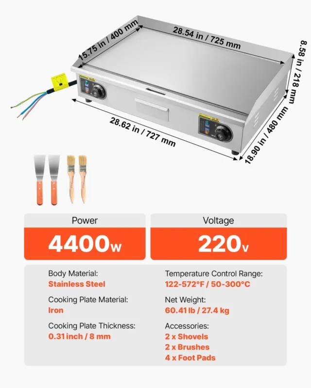 Elektriline grillplaat 725 x 400 mm, 4400 W